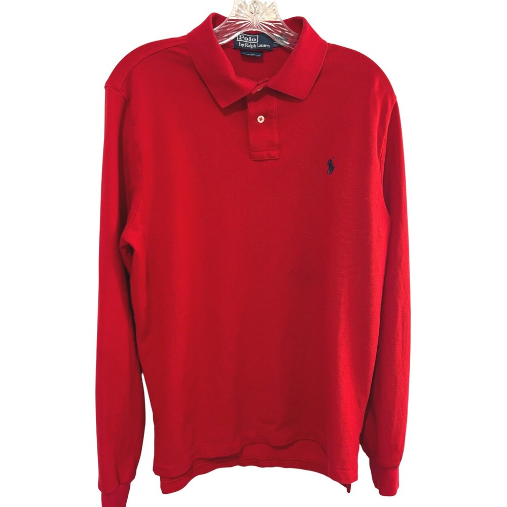 Polo Ralph Lauren Polo Shirt Mens L Red Long Sleeve Custom Fit Cotton Pullover